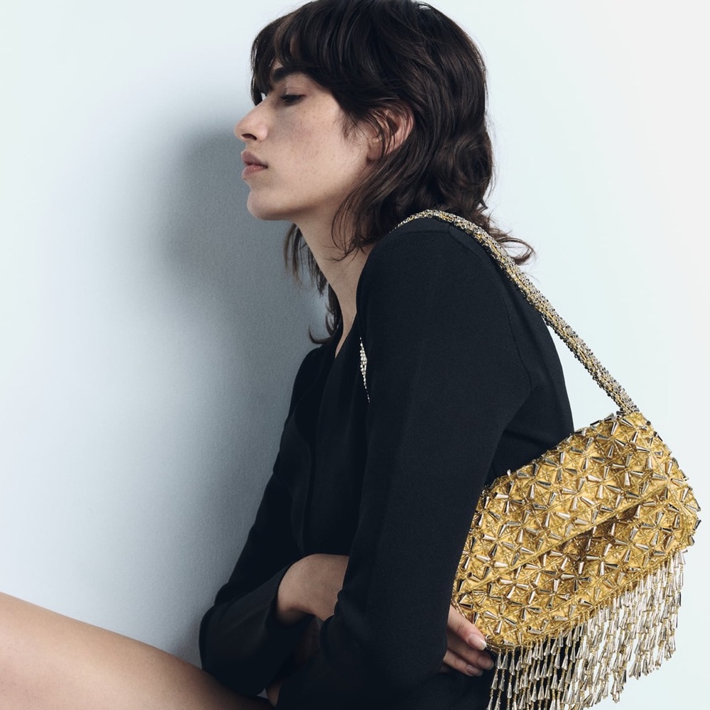 Zara beaded fringe shoulder bag